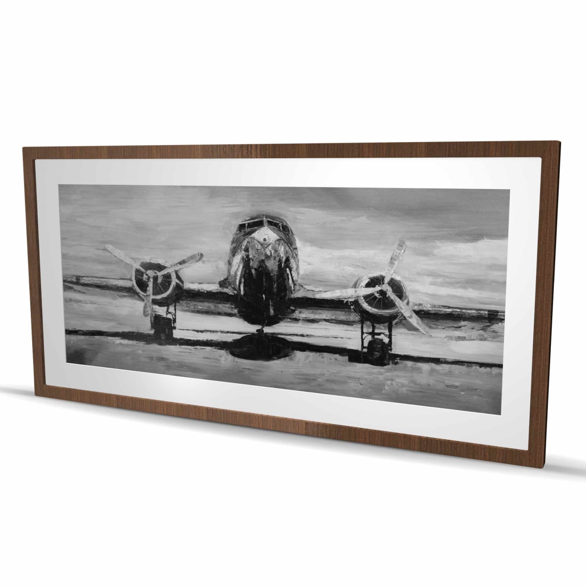 C1FM2448KPI32W 24 x 48 in. Grayscale Plane - Modern Framed Matted Print for Home Decor
