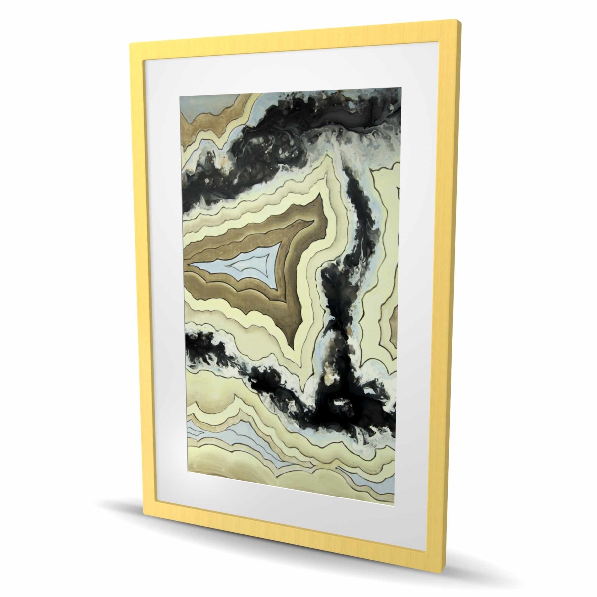 C1FM2436WHB2EA 24 x 36 in. Lace Agate Abstract Beige Framed Matted Print for Home Decor