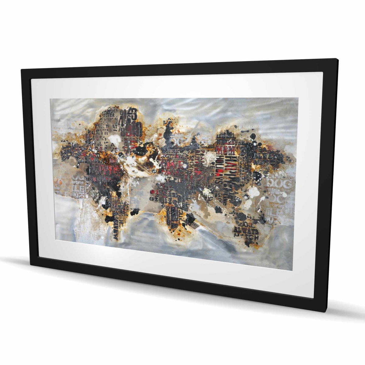 C1FM2436RC33OY 24 x 36 in. Texturized World Map with Typography - Framed Matted Print Bedroom Decor