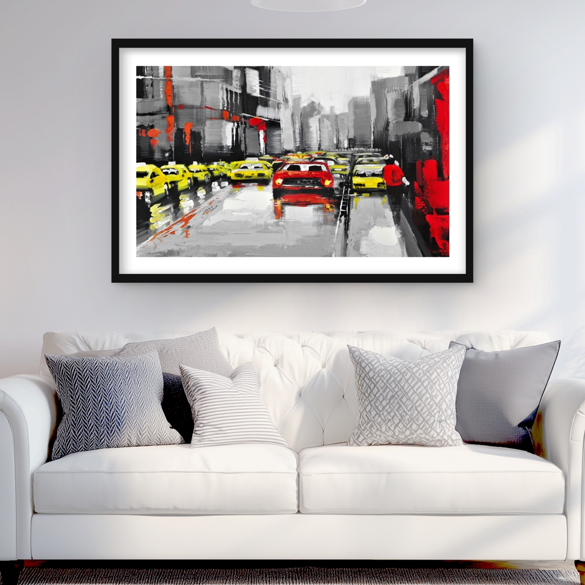 C1FM2436ROB3EB 24 x 36 in. Abstract Traffic by A Rainy Day - Gray Framed Matted Print