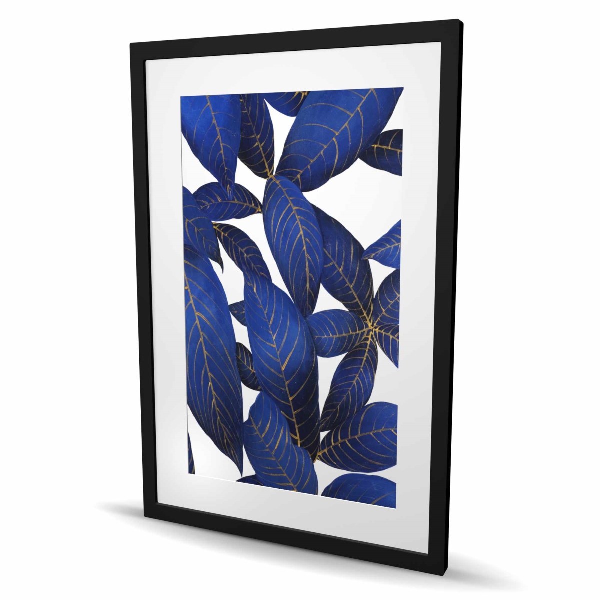 C1FM2436SOAE1Y 24 x 36 in. Abstract Modern Blue Leaves - Exotic Classic Framed Print