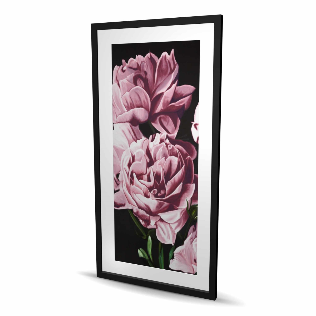 C1FM2448MEC9QL 24 x 48 in. Pink Peonies - Framed Matted Botanical Print for Home Decor
