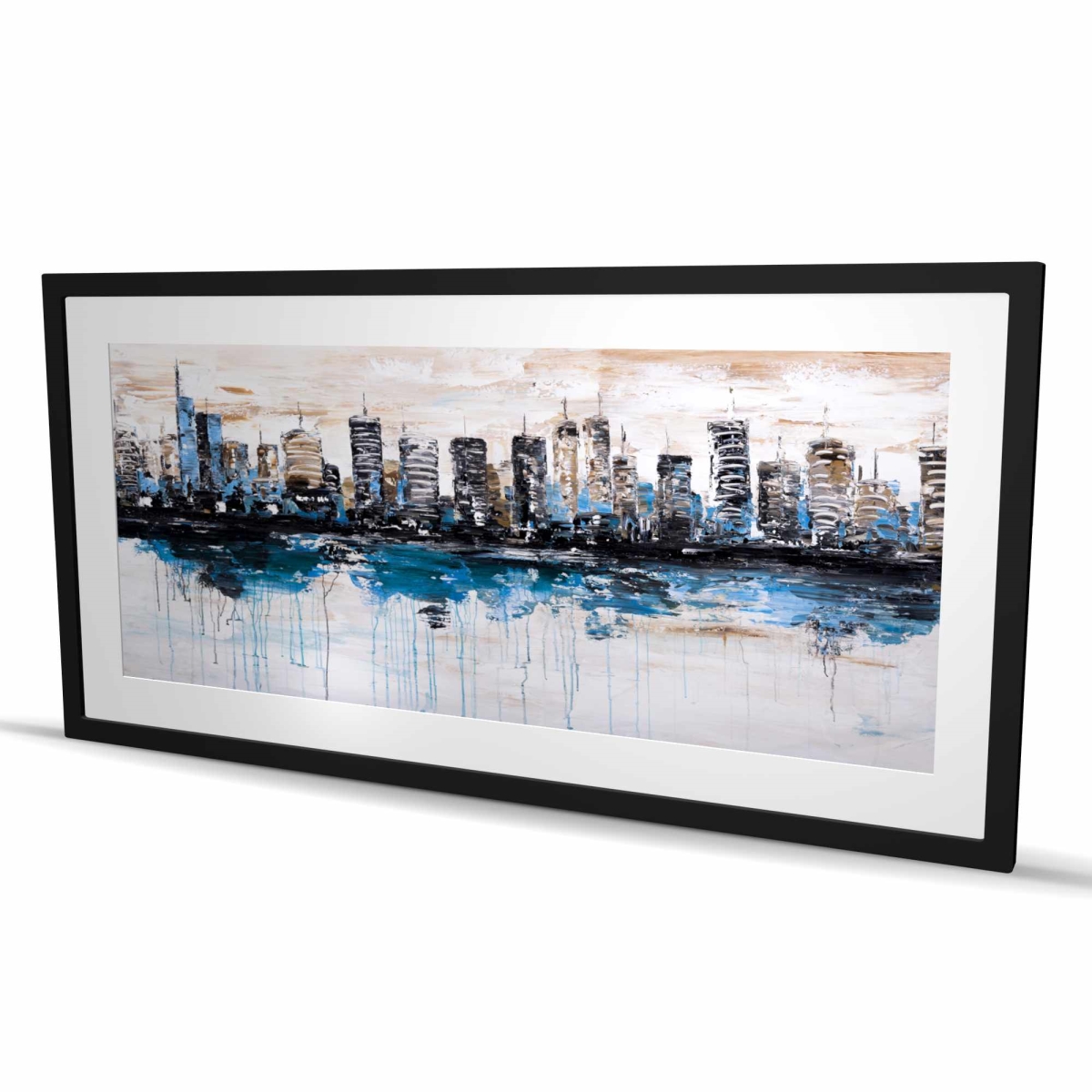 C1FM2448MH066E 24 x 48 in. Abstract City with Reflection on Water - Framed Print Decor