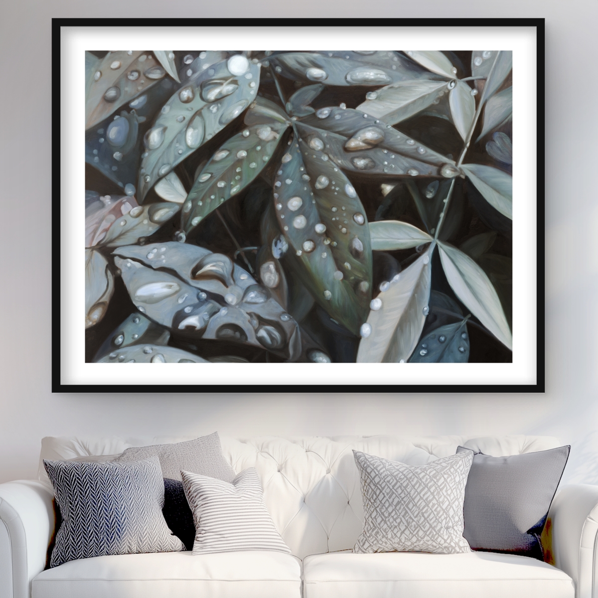 C1FM3648EZ4QRU 36 x 48 in. Leaves After Rain - Hyperrealist Framed Matted Print - Decor