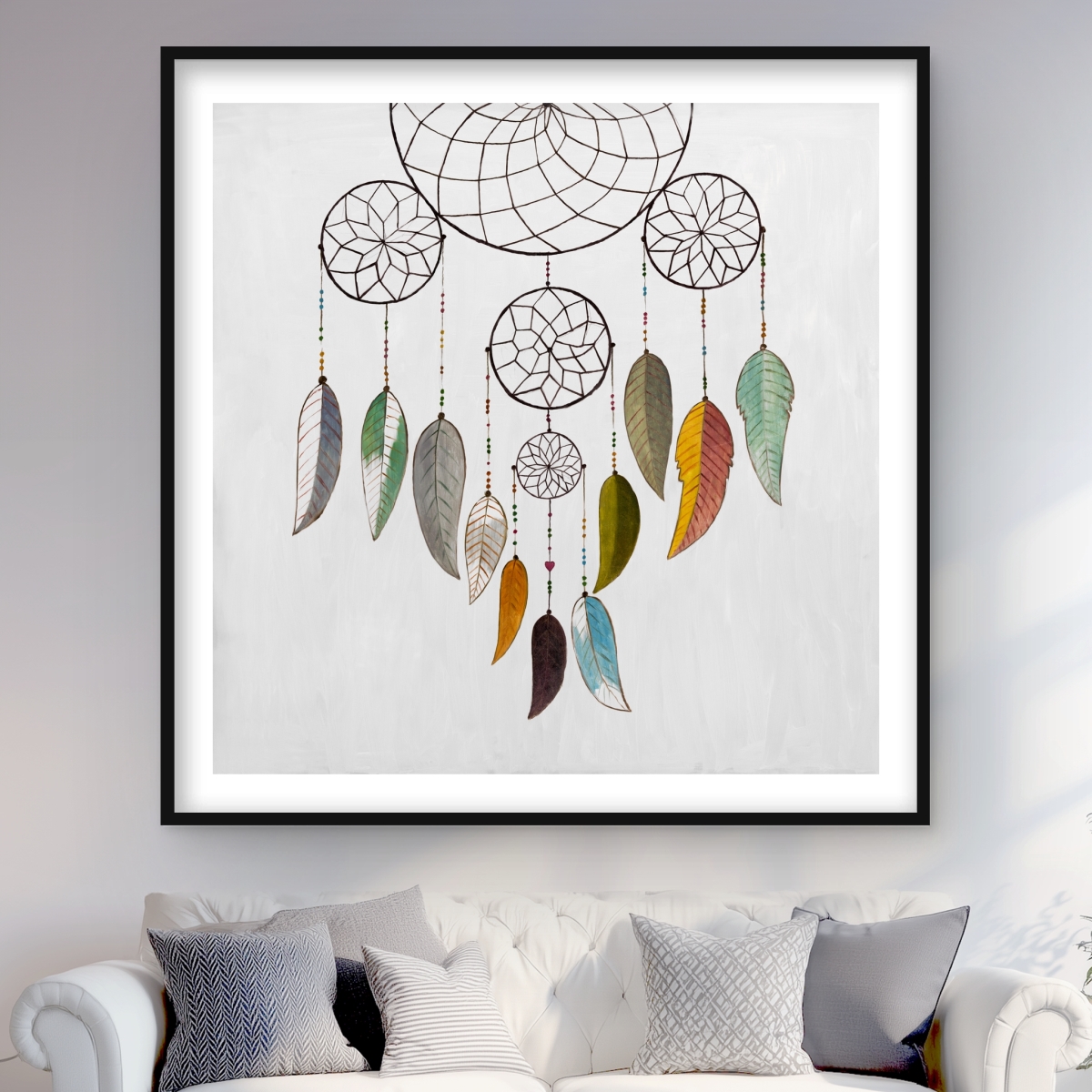 C1FM48480ROMIL 48 x 48 in. Dreamcatcher - Blue Framed Matted Print for Home Decor
