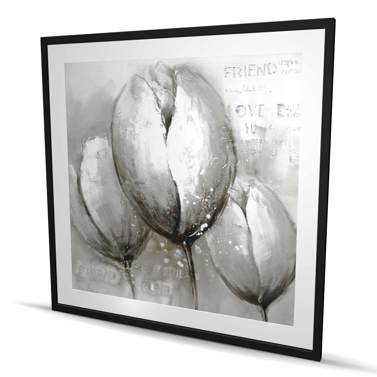 C1FM48481C5LEC 48 x 48 in. Three White Tulips - Botanical Gray Framed Print for Decor