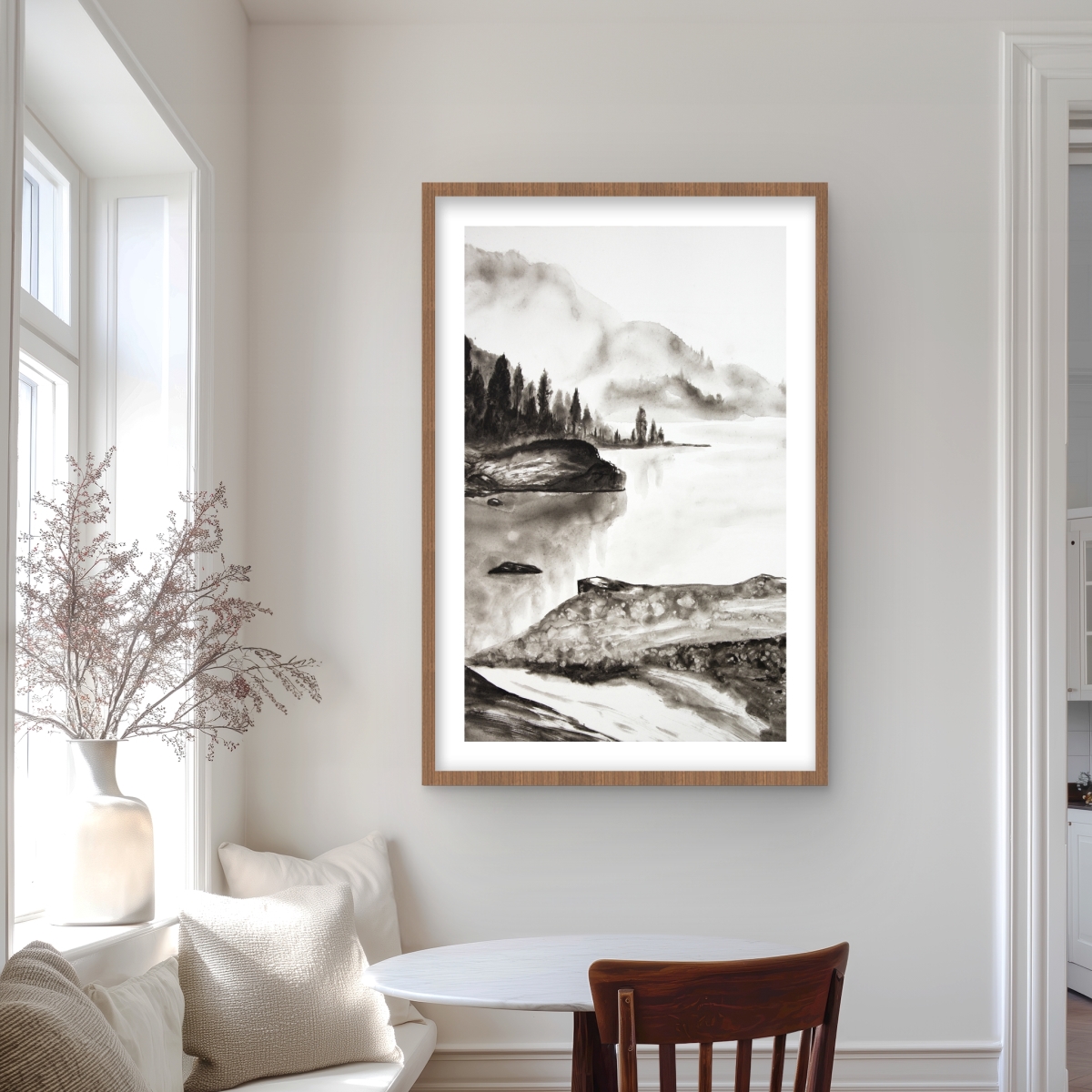 C1FM2436W17XHJ 24 x 36 in. Peaceful Landscape - Rustic Trees Framed Matted Print Decor