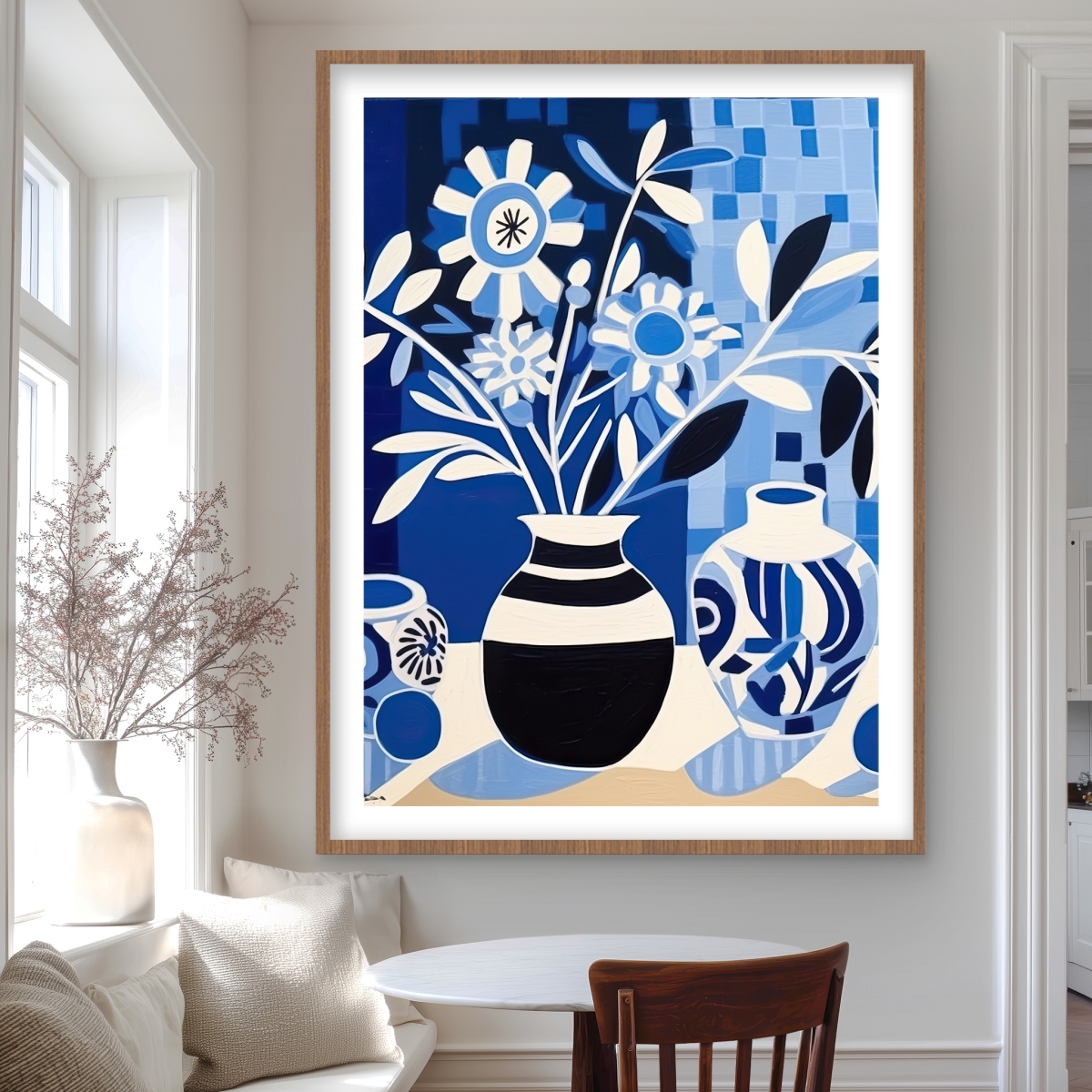 C1FM3648GTNAQC 36 x 48 in. Blue Vases - Floral Black Framed Matted Print for Home Decor