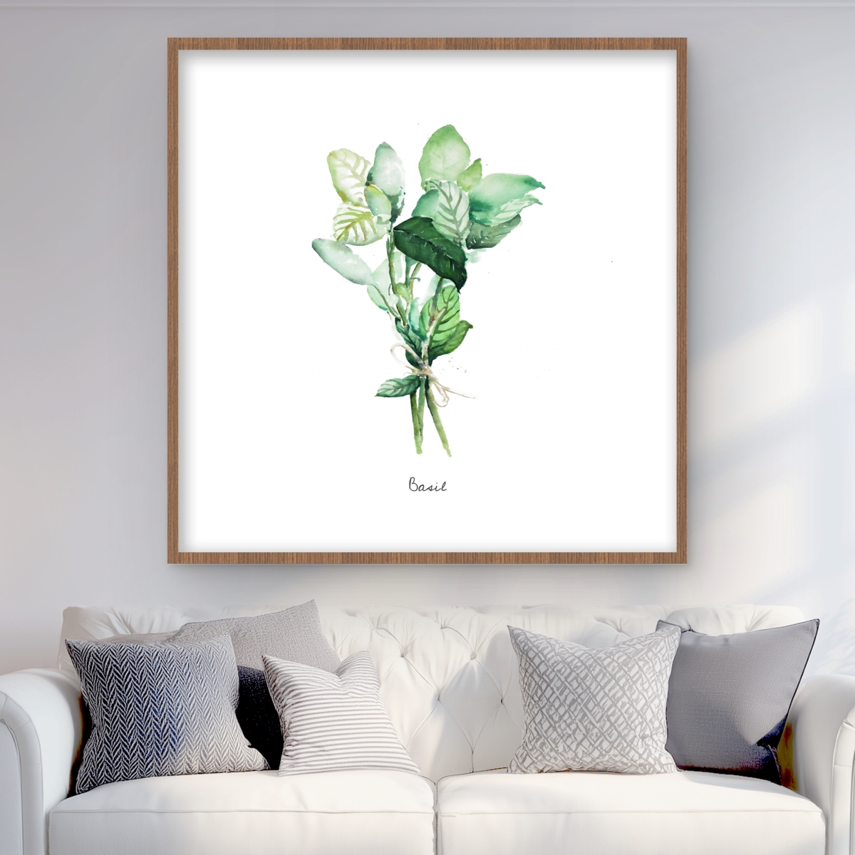 C1FM3636FOD6AD 36 x 36 in. Tied Up Basil Leaves Bundle - Illustrative Kitchen Print