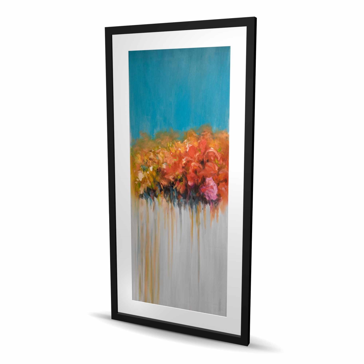 C1FM2448YP7CCC 24 x 48 in. Orange Flowers Bundle - Blue Contemporary Framed Print Decor