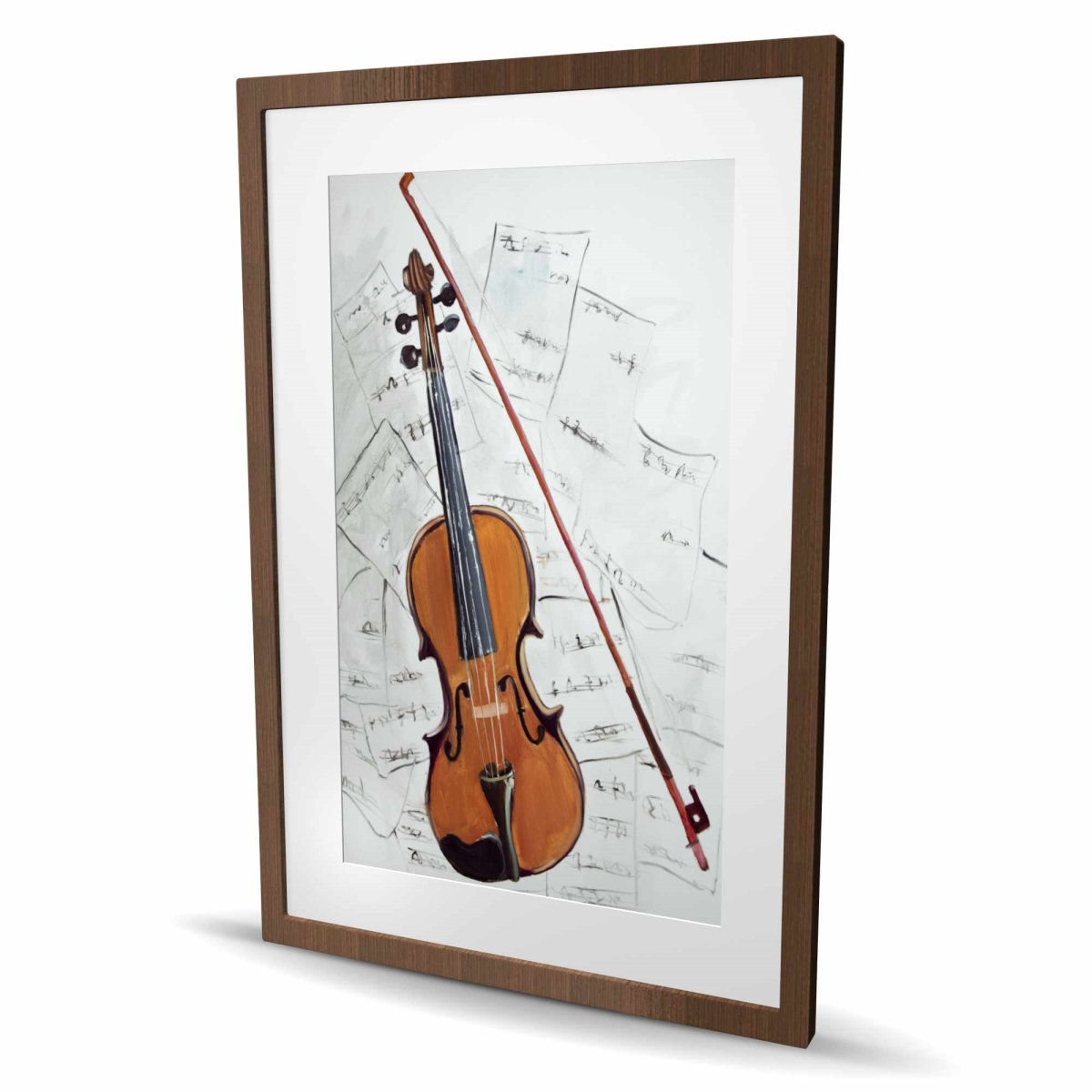 C1FM24367QQPY0 24 x 36 in. Violin on Music Sheet - Orange Framed Matted Print Decor