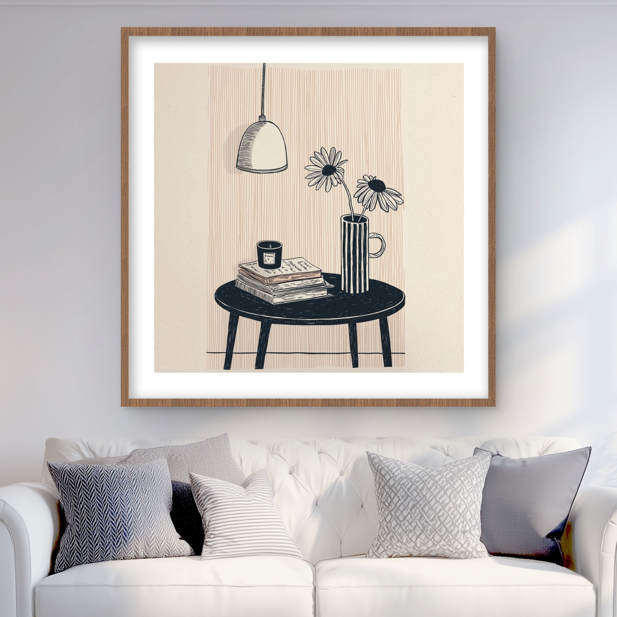 C1FM3636LGX9CA 36 x 36 in. Rough Table - White Still Life Framed Matted Print for Decor