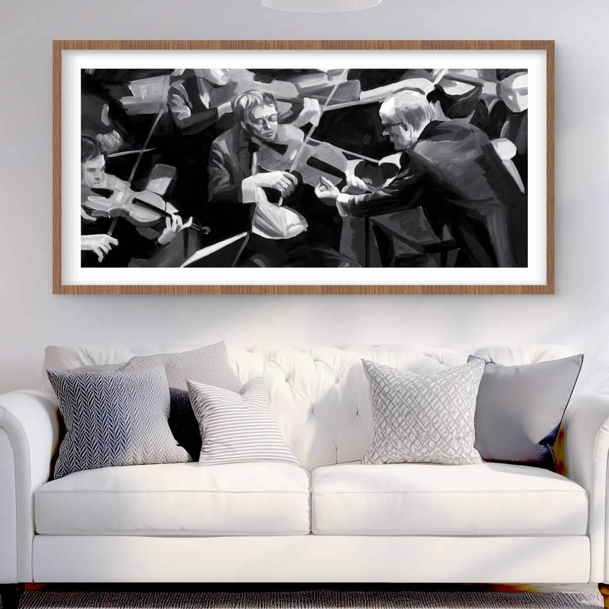 C1FM2448F9MJEA 24 x 48 in. Symphony Orchestra Performing - Black & White Framed Print