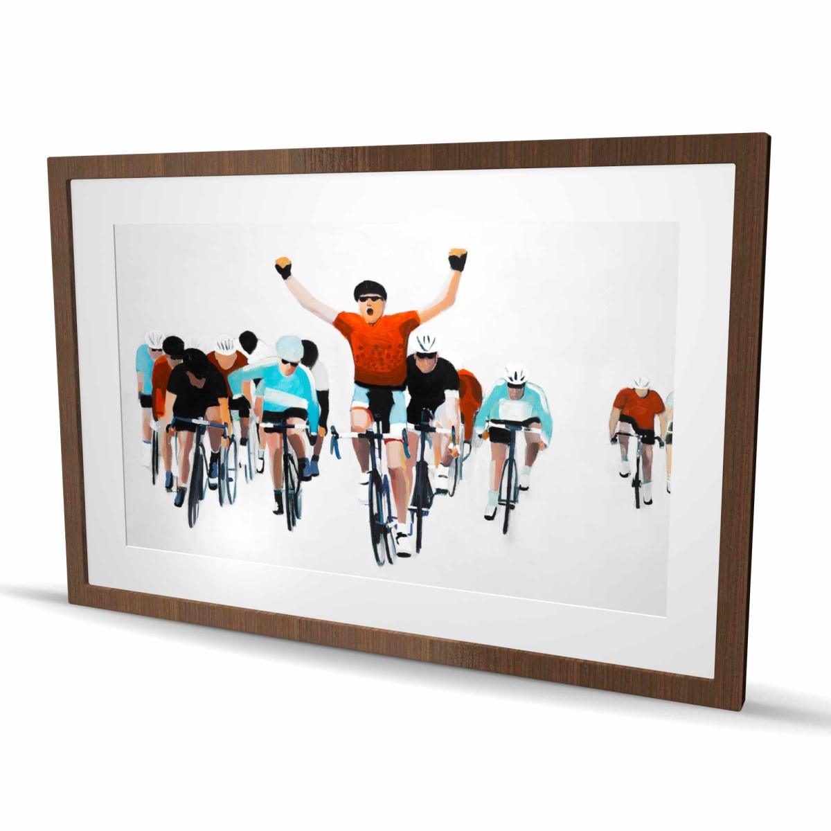 C1FM24363TRVX4 24 x 36 in. Cyclists At the End of A Race - Blue Man Cave Framed Print