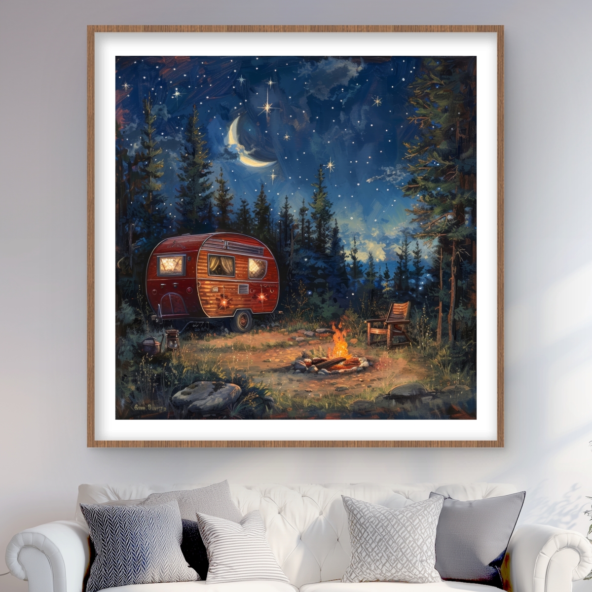 C1FM4848AGTKQD 48 x 48 in. Campfire - Blue Framed Matted Print for Home Decor - Art