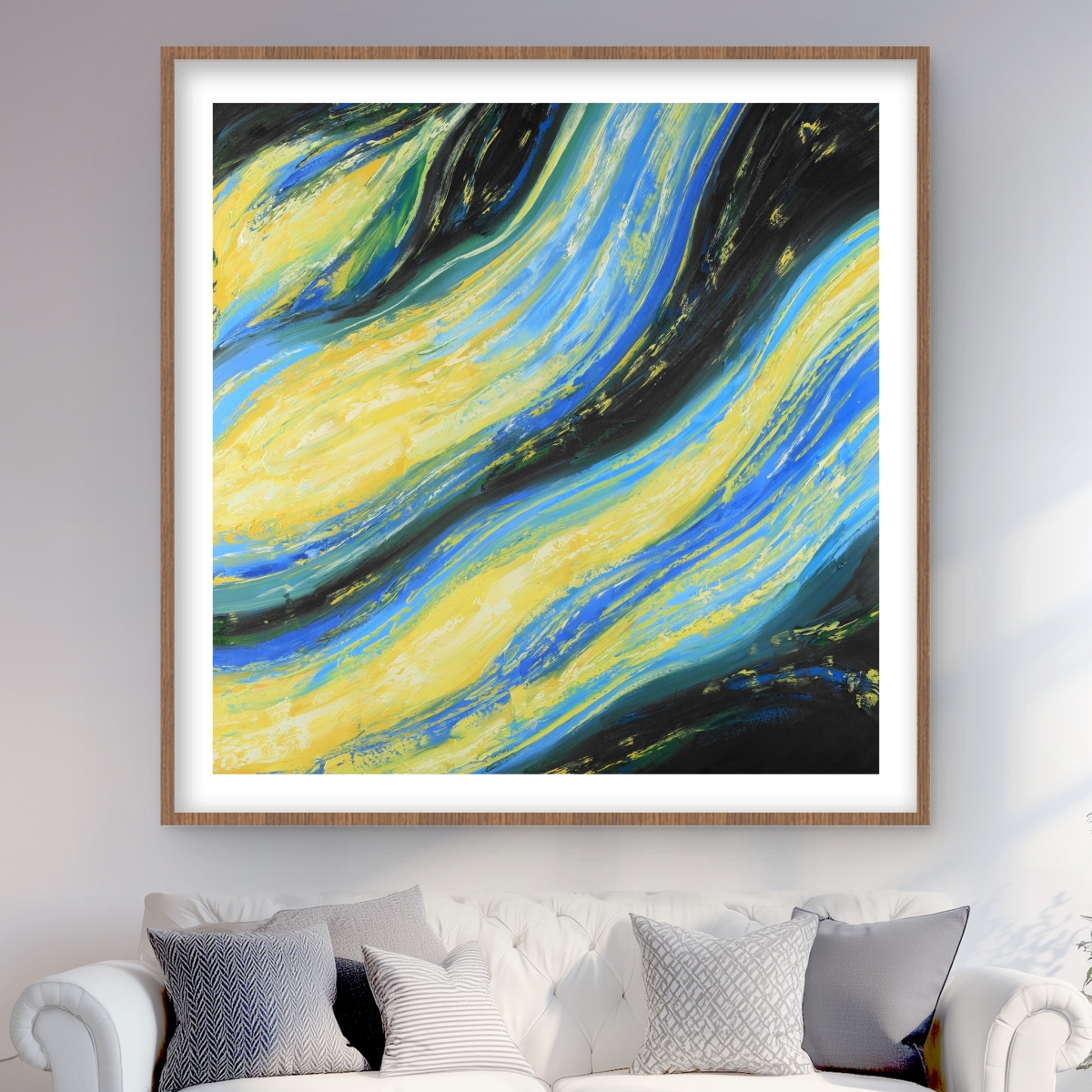 C1FM4848AR3Z3C 48 x 48 in. Liquid Magic Wave - Abstract Living Room Framed Print Decor