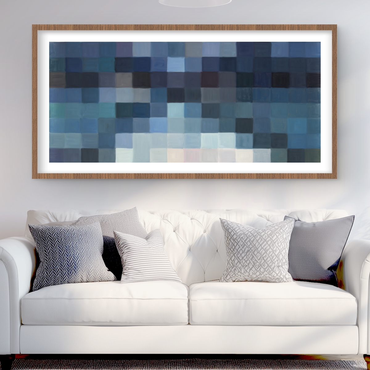 C1FM2448I3CDBZ 24 x 48 in. Pixelated Mountainous Landscape - Modern Blue Framed Print