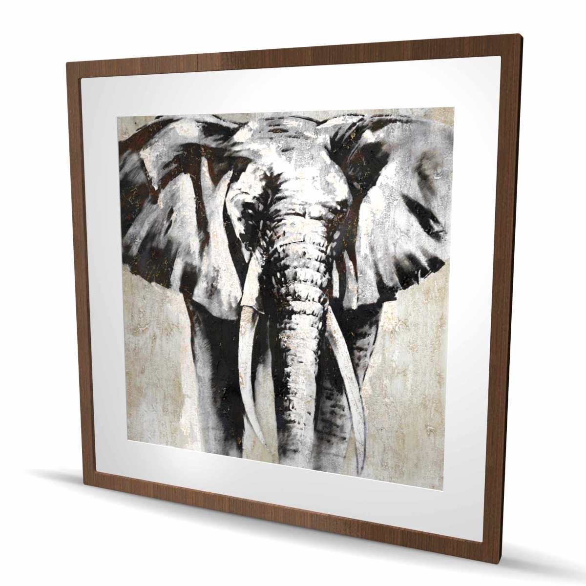 C1FM3636LMLMFU 36 x 36 in. Grayscale Elephant - Framed Matted Print for Home Decor