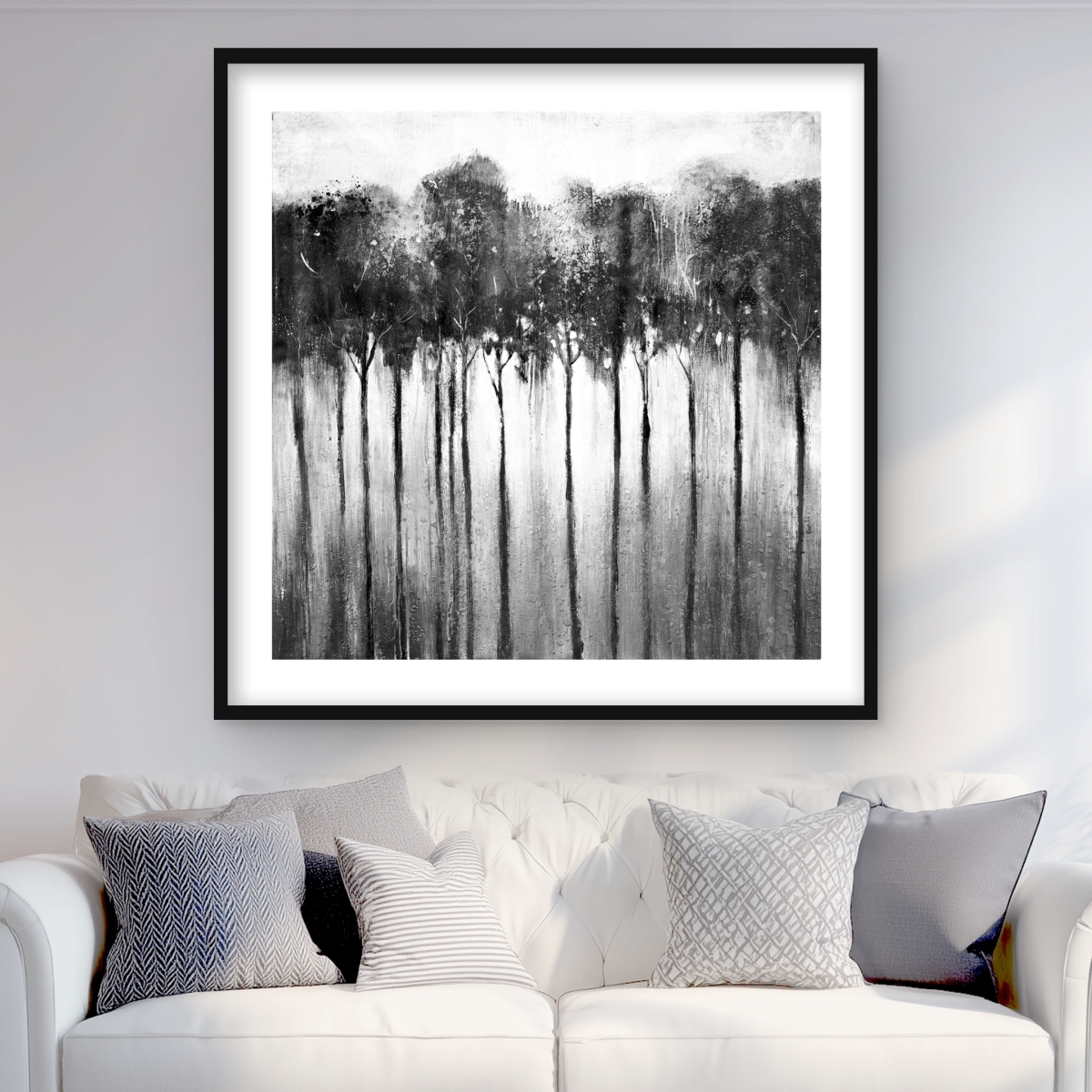 C1FM3636M6MCXS 36 x 36 in. Abstract Forest Black & White - Framed Matted Print Decor