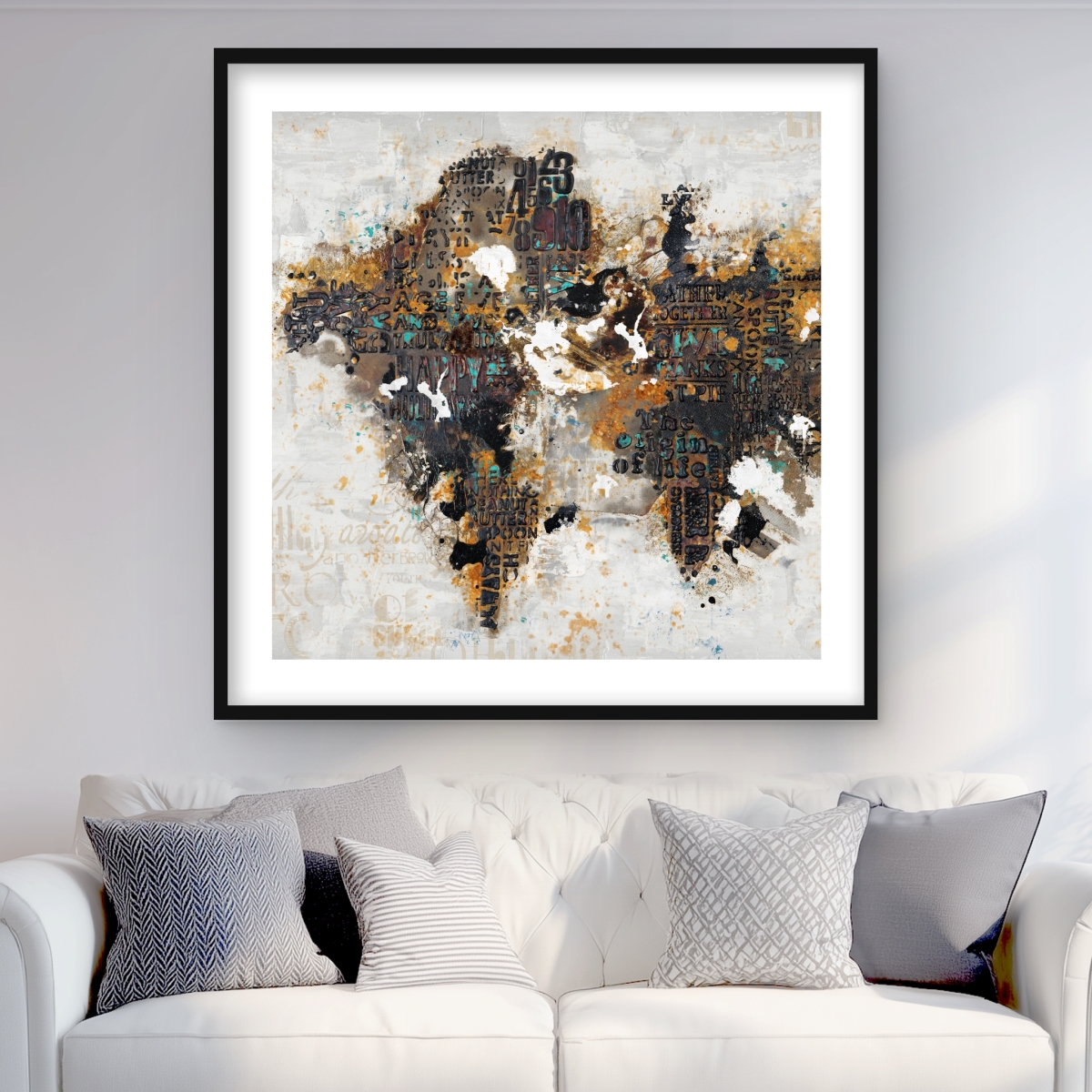 C1FM3636MWWV8R 36 x 36 in. Abstract World Map Typography - Cities Bedroom Framed Print