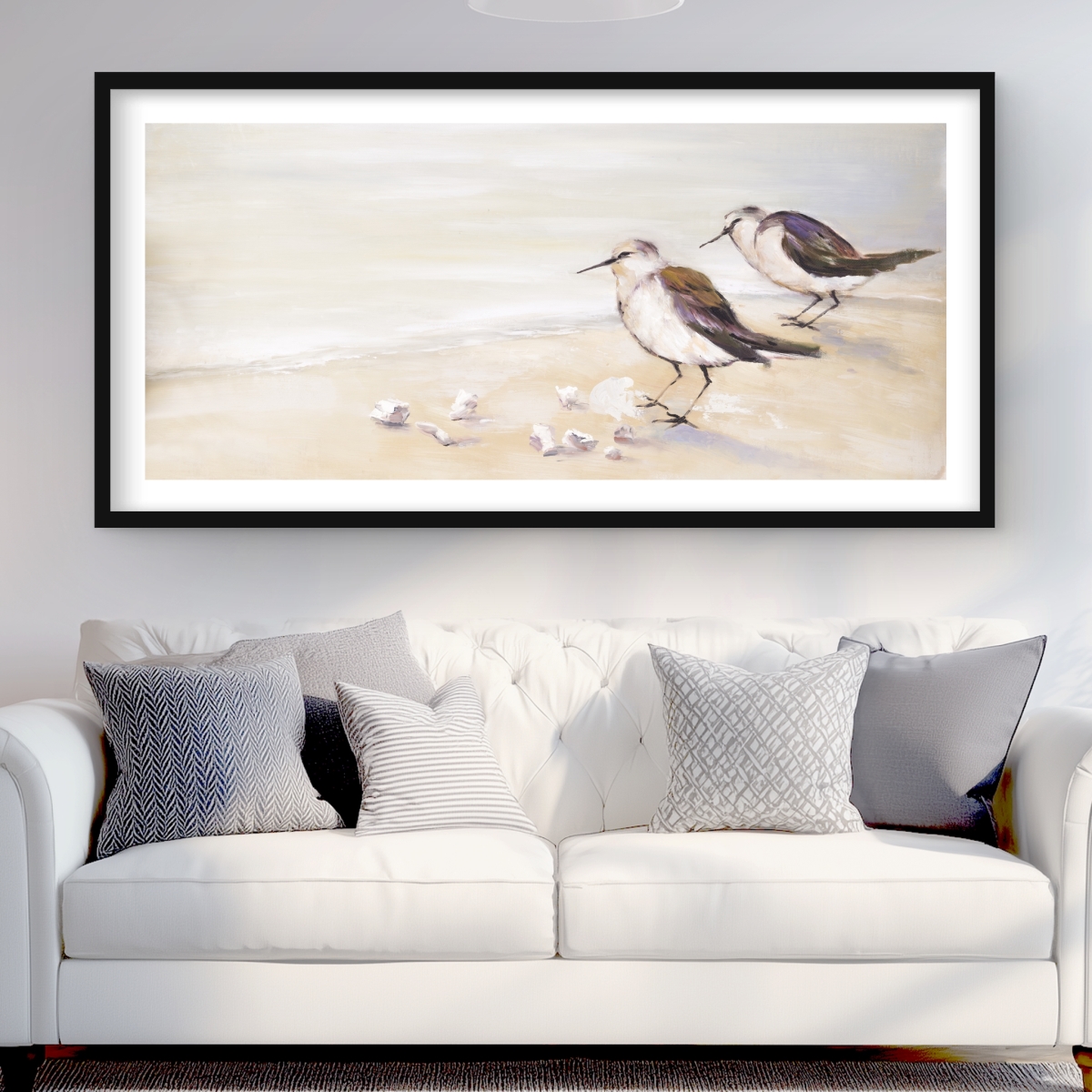 C1FM2448MEMKFP 24 x 48 in. Two Sandpipers on the Beach - Framed Bird Print for Decor