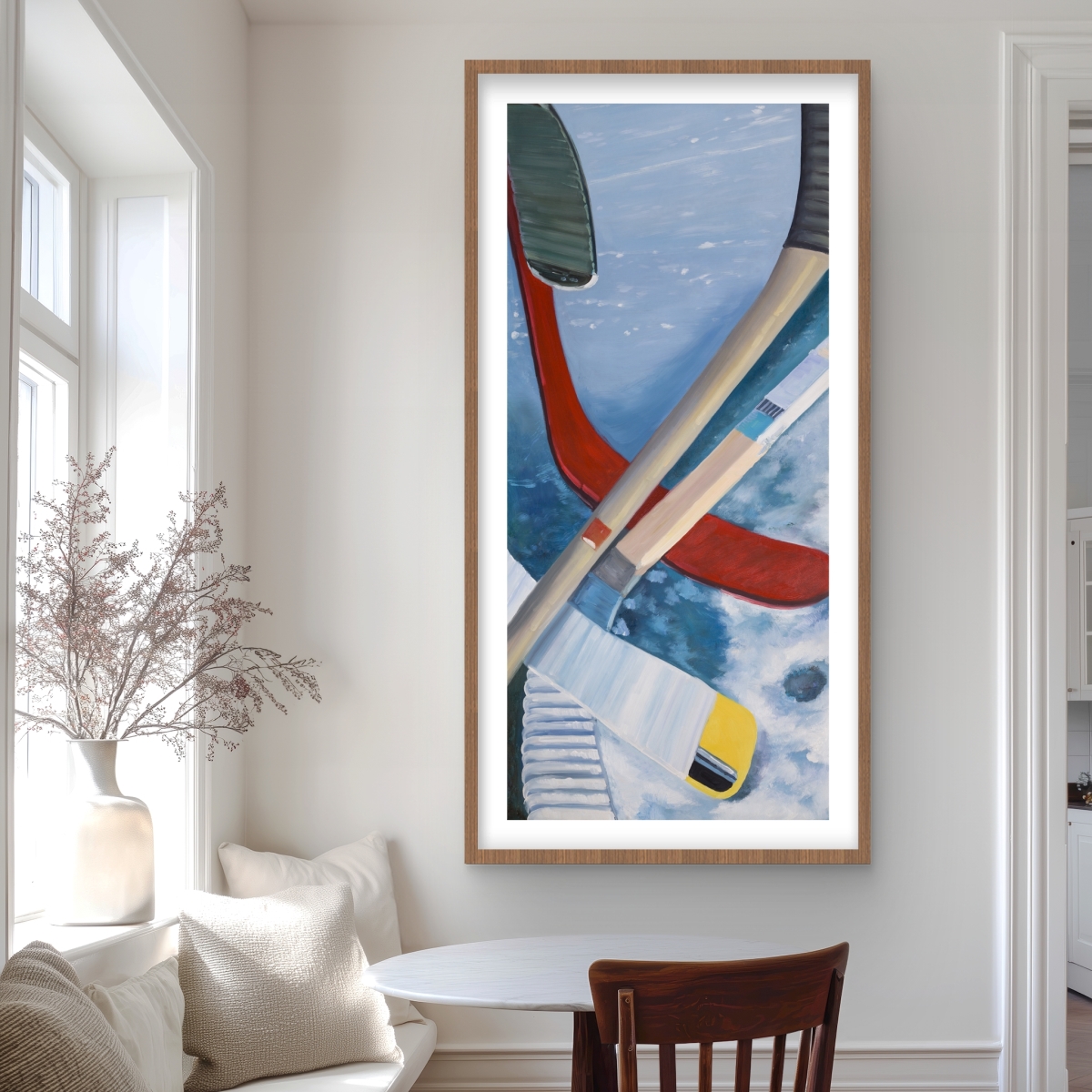 C1FM2448WX8HAI 24 x 48 in. Hockey Sticks on Ice - Man Cave Seasons Framed Print Decor