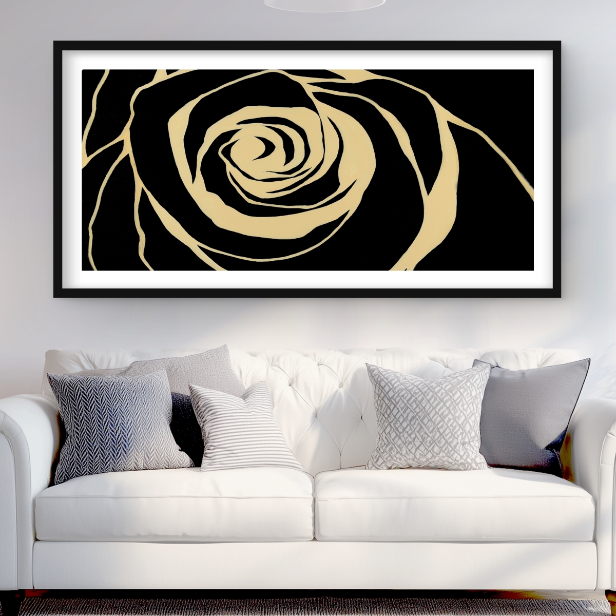 C1FM2448Y01FY6 24 x 48 in. Black Rose Floral Romantic Framed Matted Print - Home Decor