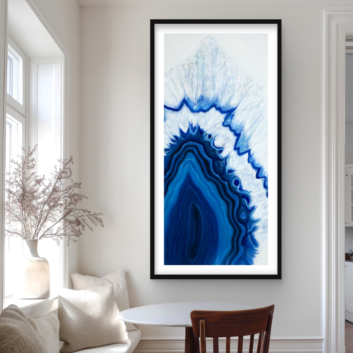 C1FM2448TDS4E2 24 x 48 in. Agate Geode Slice Print - Blue Framed Matted Home Decor