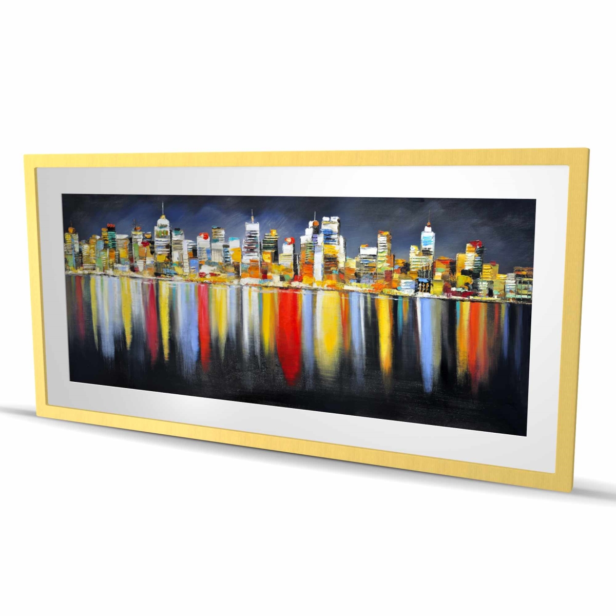 C1FM2448TH2EN6 24 x 48 in. Colorful Cityscape Night Reflection - Framed Matted Print