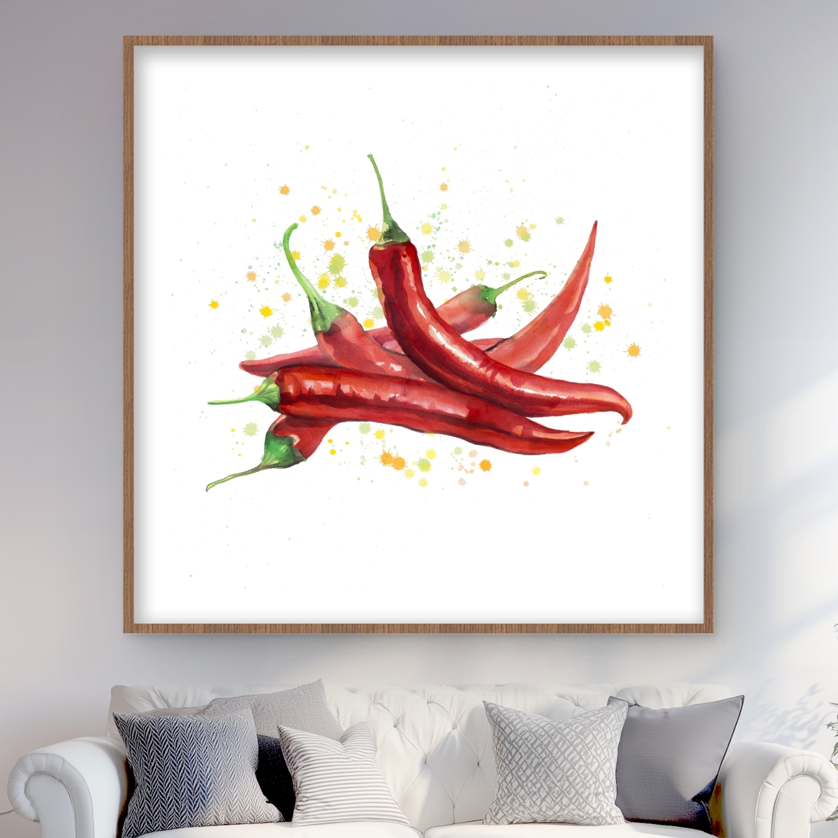 C1FM48485D9P0S 48 x 48 in. Red Hot Peppers - Kitchen Green Framed Matted Print Decor