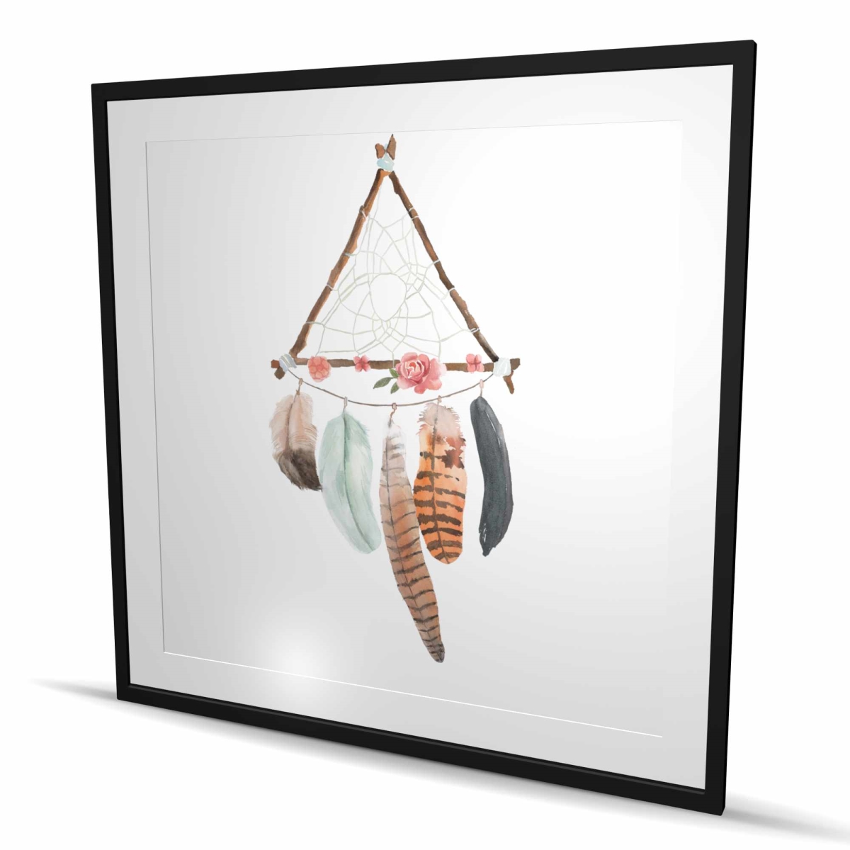 C1FM484885Y1VB 48 x 48 in. Triangular Dream Catcher - Brown Framed Matted Print Decor