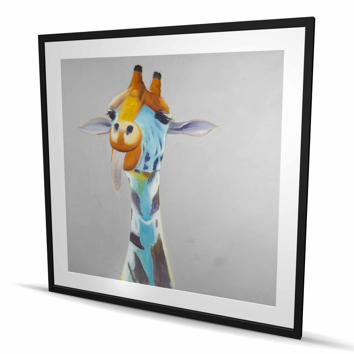 C1FM4848A0GLJT 48 x 48 in. Funny Giraffe - Framed Matted Print for Home Decor