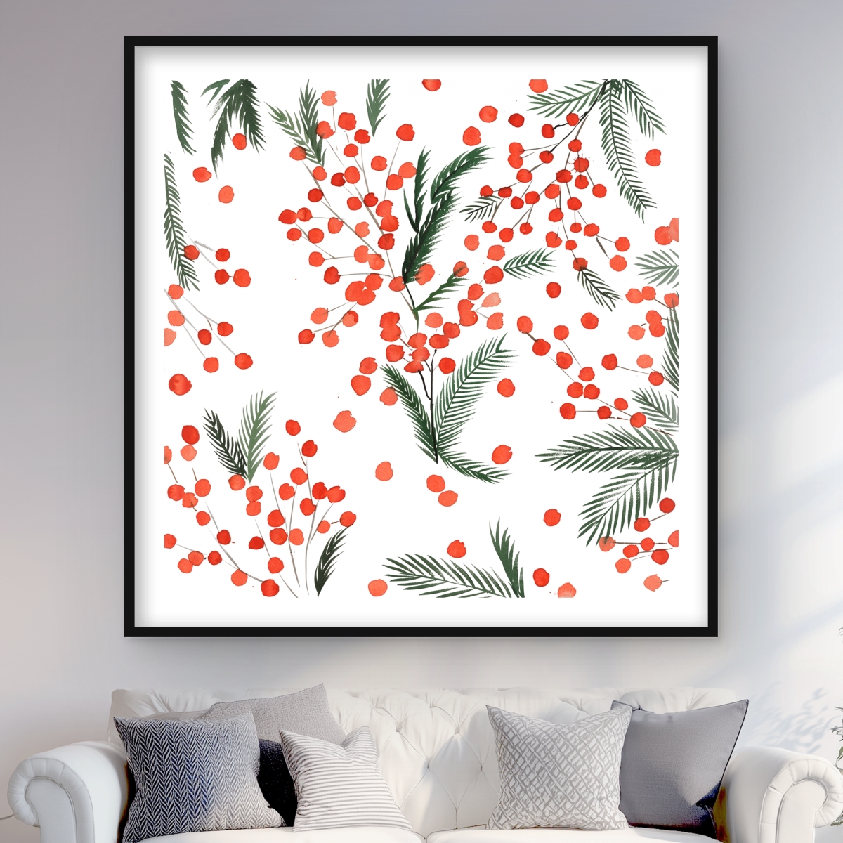 C1FM48488BD90Q 48 x 48 in. Mistletoe Leaf Pattern - Framed Matted Print for Home Decor