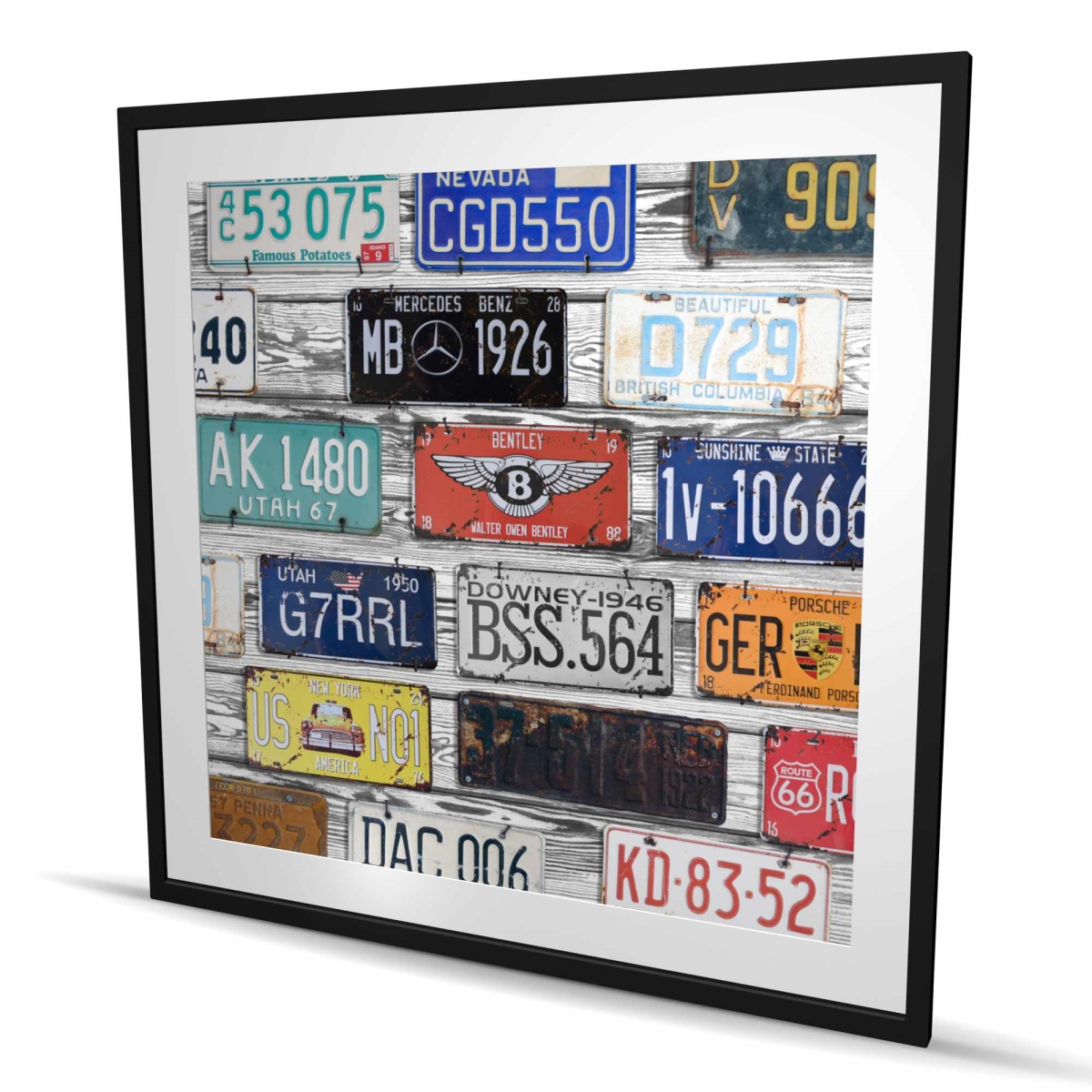 C1FM4848ITOCF2 48 x 48 in. Vintage Plates Registration - Man Cave Gray Framed Print