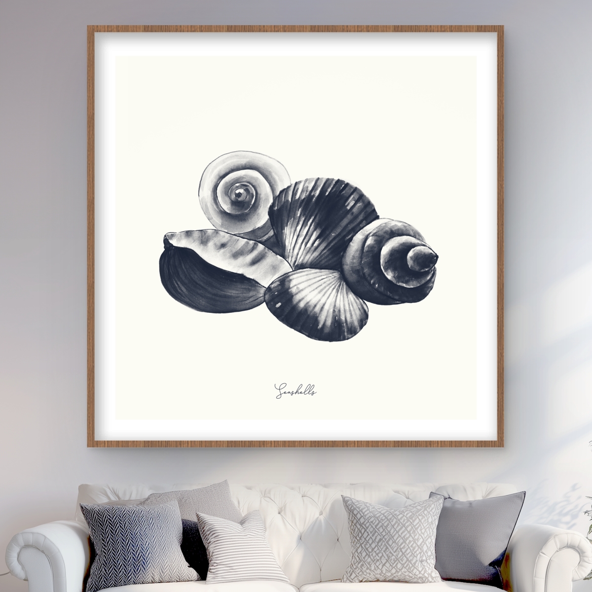 C1FM4848P61CPI 48 x 48 in. Blue Seaside Shells - Framed Matted Print for Home Decor