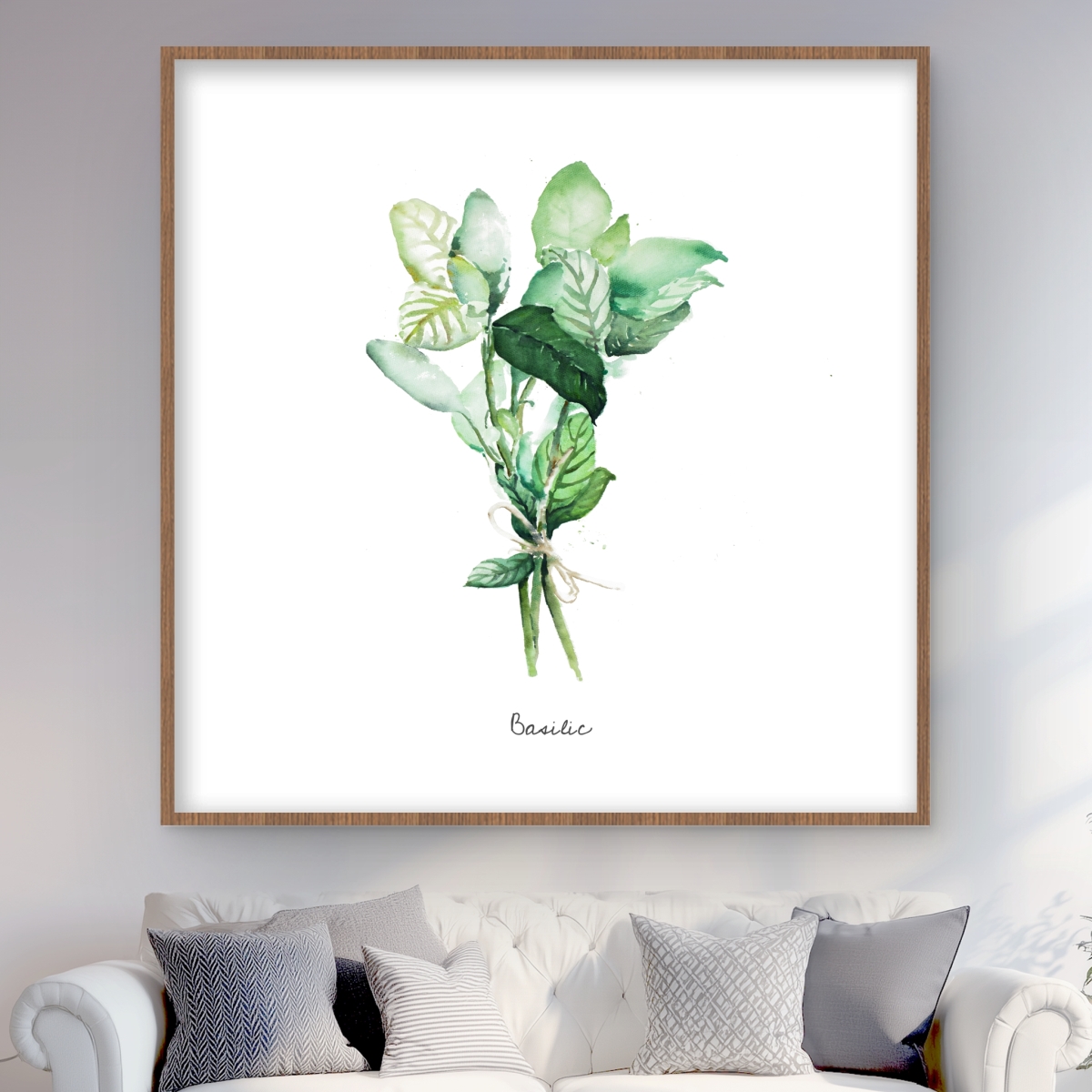 C1FM4848Q5PNR8 48 x 48 in. Tied Up Basil Leaves Bundle - Kitchen White Framed Print