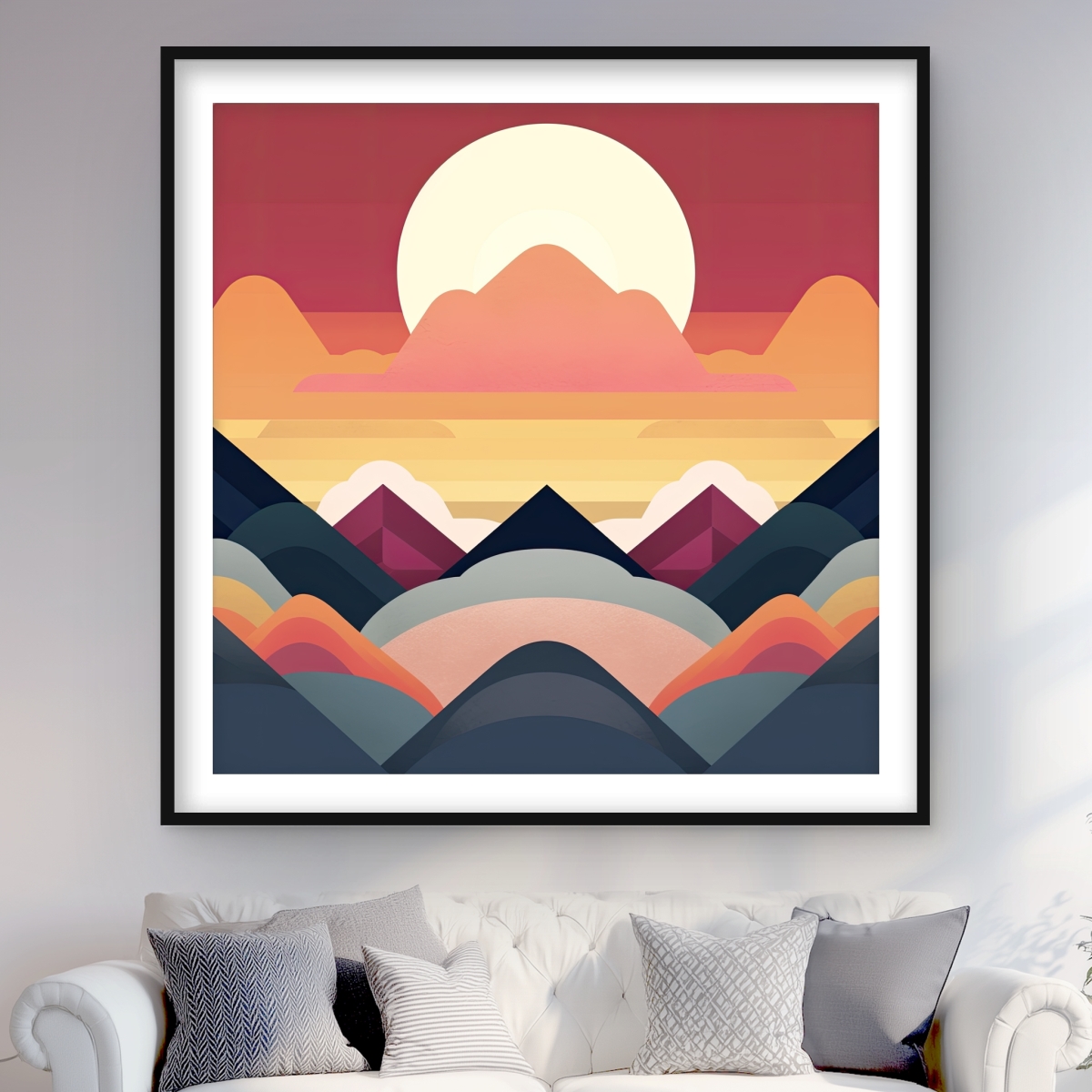 C1FM4848A340KC 48 x 48 in. Symmetrical Mountain - Framed Matted Print for Home Decor