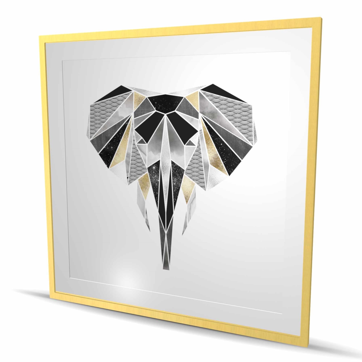 C1FM4848ATDFYI 48 x 48 in. Geometric Elephant - Framed Matted Print for Home Decor
