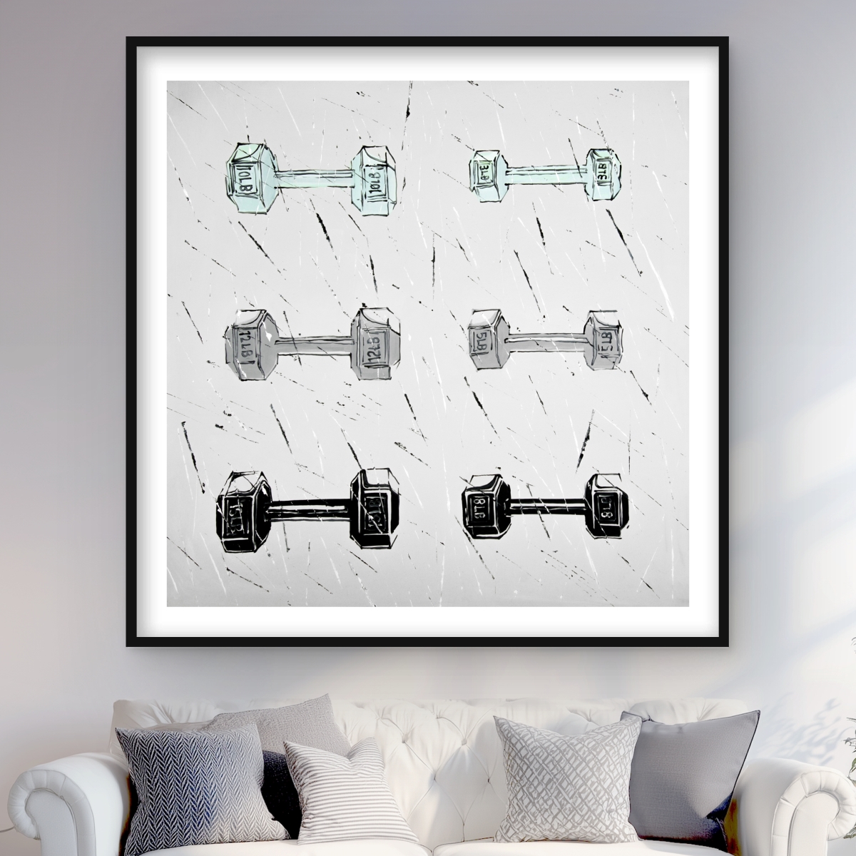 C1FM4848B9P3VI 48 x 48 in. Dumbbells - Gray Object Framed Matted Print for Home Decor