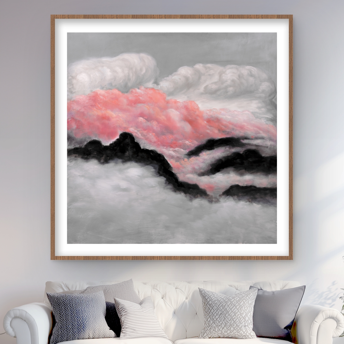 C1FM4848PMAXSM 48 x 48 in. Gray & Pink Clouds - Framed Matted Print for Home Decor