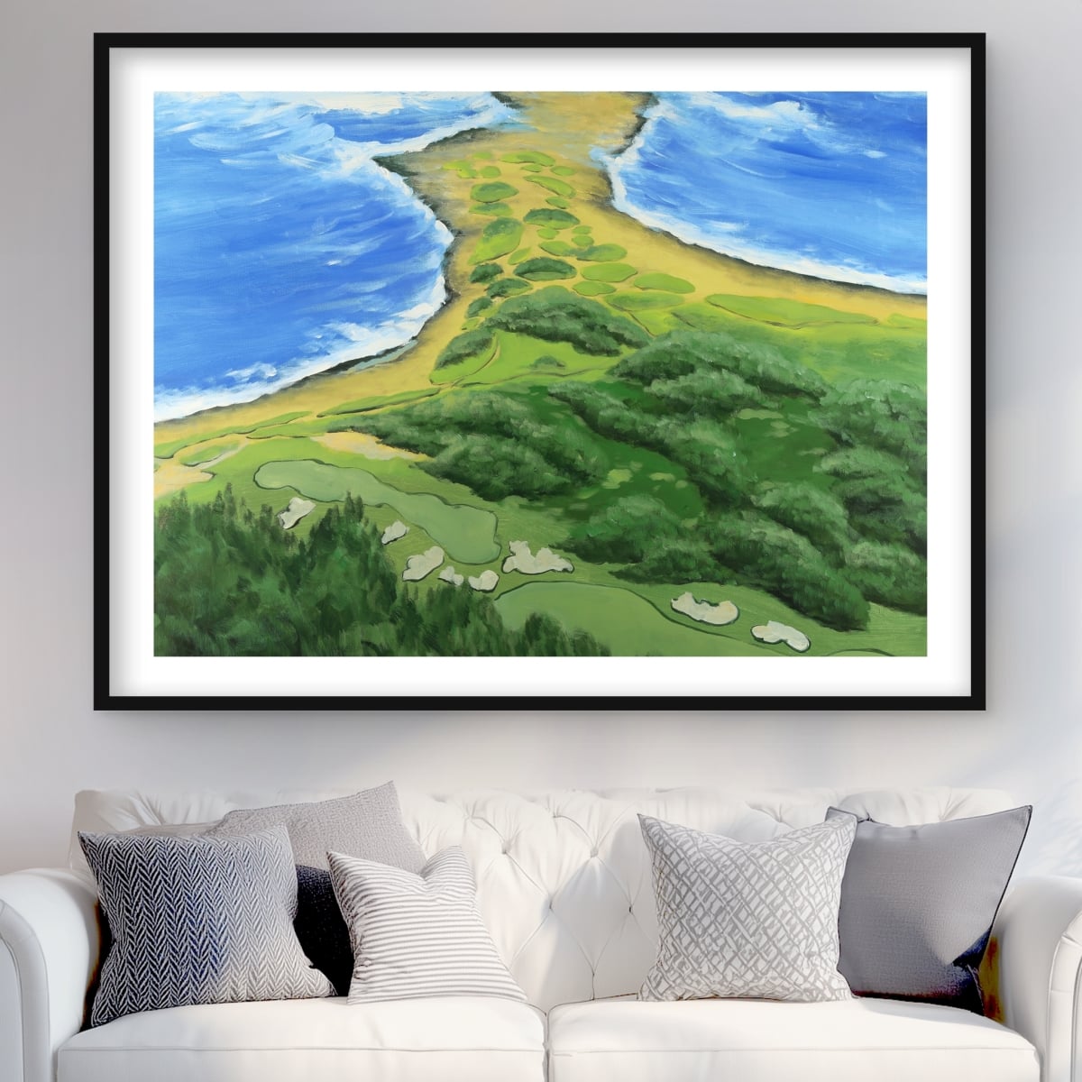 C1FM3648PN9118 36 x 48 in. Golf Course on the Coast - Blue Man Cave Framed Print Decor