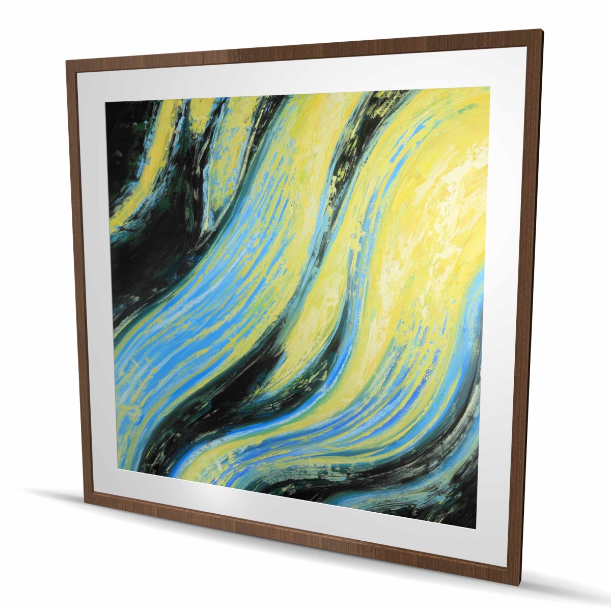 C1FM4848DVH74L 48 x 48 in. Wavy Magical Liquid - Yellow Abstract Framed Matted Print