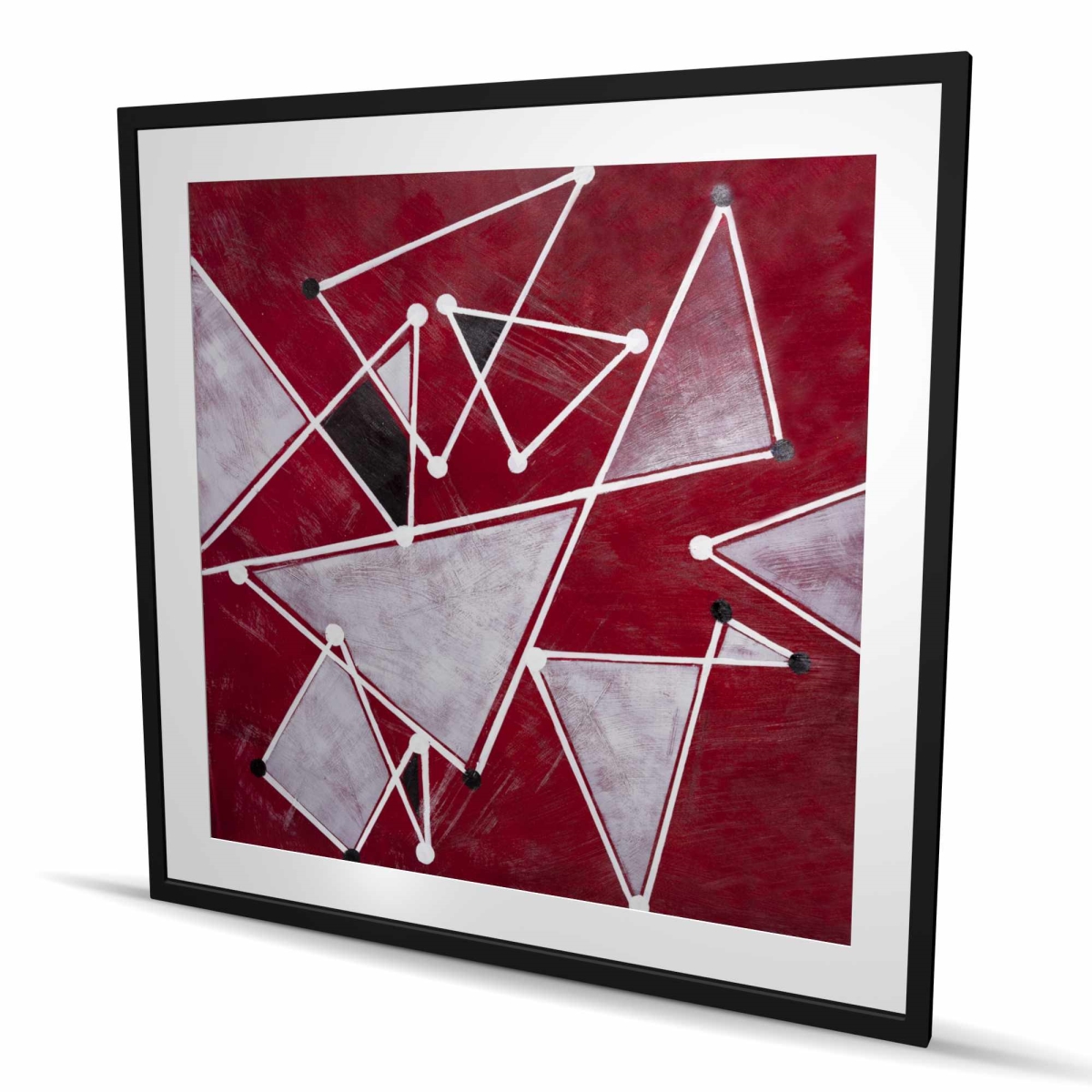 C1FM4848MPVO6G 48 x 48 in. White Triangles on Red Background - Abstract Framed Print