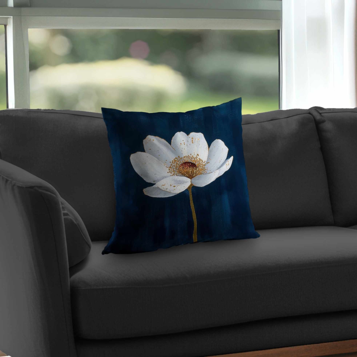 C1PT1818QP3I1C 18 x 18 in. White Flower on Blue - Floral Poly Twill Throw Pillow Insert