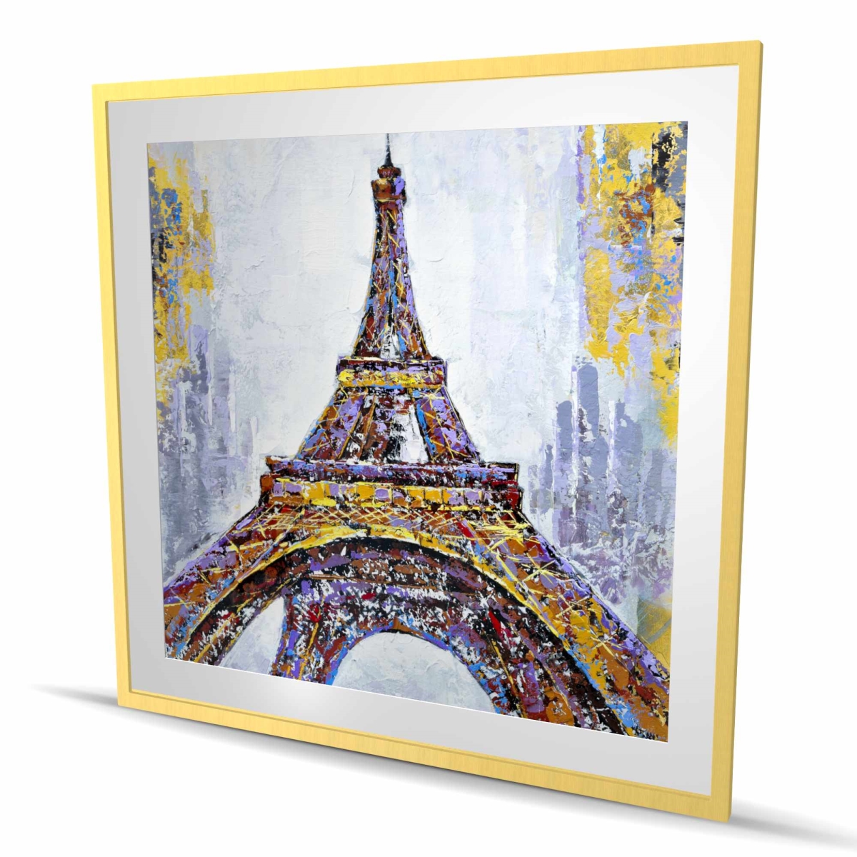 C1FM4848OAAKI7 48 x 48 in. Abstract Paint Splash Eiffel Tower - Purple Framed Print