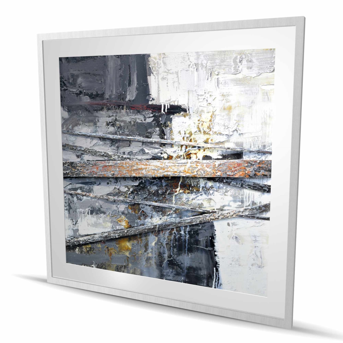 C1FM4848NOY7J0 48 x 48 in. Texturized Paint Splashing Stripes - Abstract Framed Print