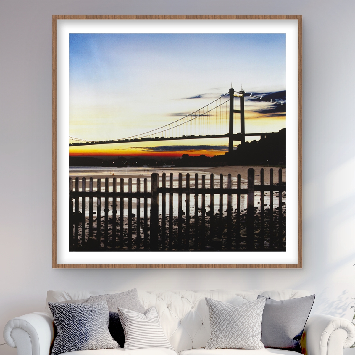 C1FM4848NT50D5 48 x 48 in. Bridge by Sunset - Hyperrealist Bedroom Framed Print - Decor
