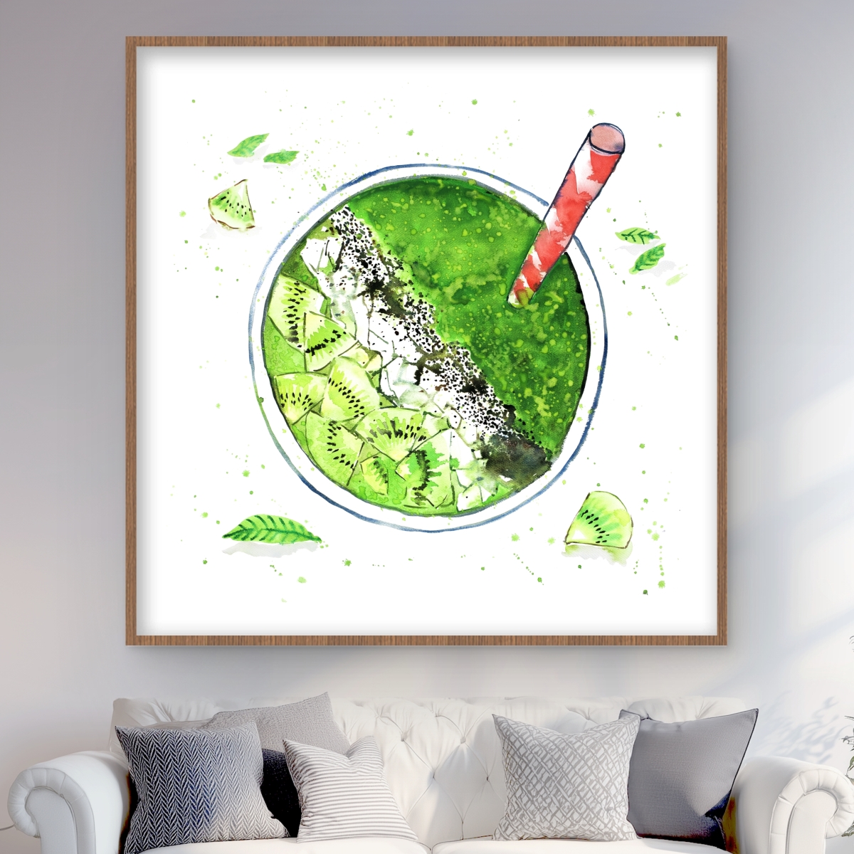 C1FM4848D92NTT 48 x 48 in. Green Smoothie Kitchen Print - Framed Matted Home Decor
