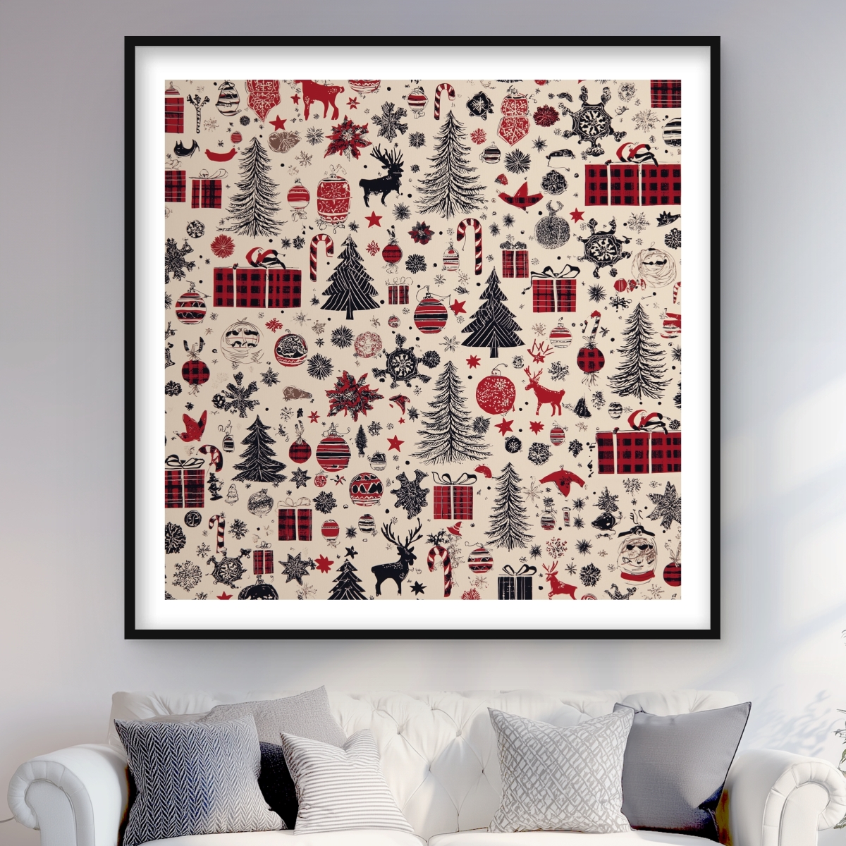 C1FM48484FZWDW 48 x 48 in. Christmas Gift Pattern - Brown Framed Matted Print Decor