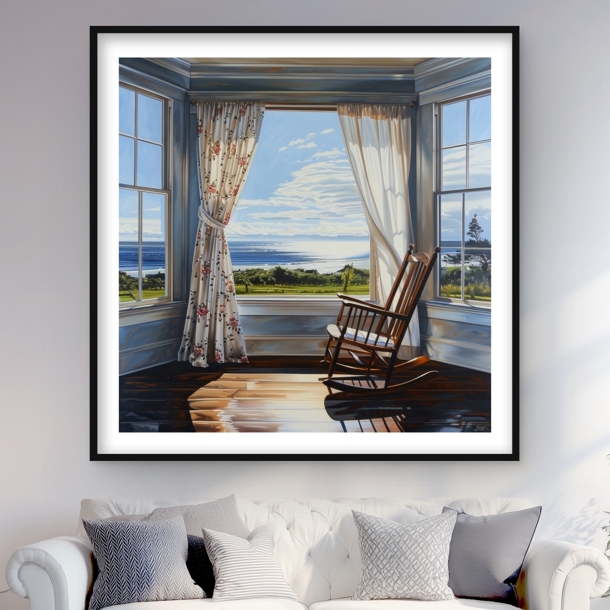 C1FM4848EXIJUE 48 x 48 in. The Window - White Framed Matted Print for Home Decor